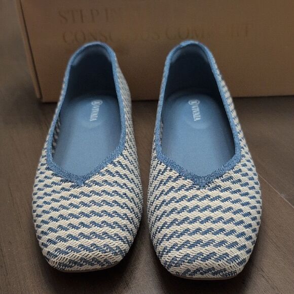 Vivaiva Margo 2.0 Square Toe V-Cut Flats Denim Stripe Size EU42 NWT - Picture 6 of 11